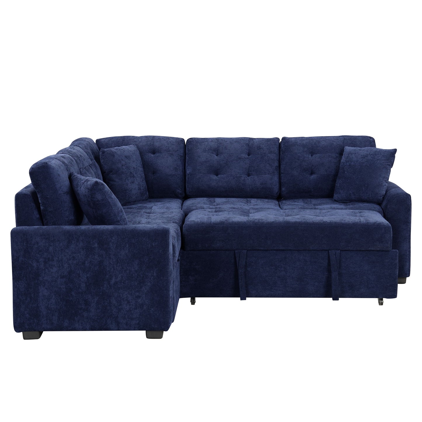 L-Shape Sofa Bed Pull-Out Sleeper Sofa With Wheels, USB Ports, Power Sockets For Living Room - Navy Blue