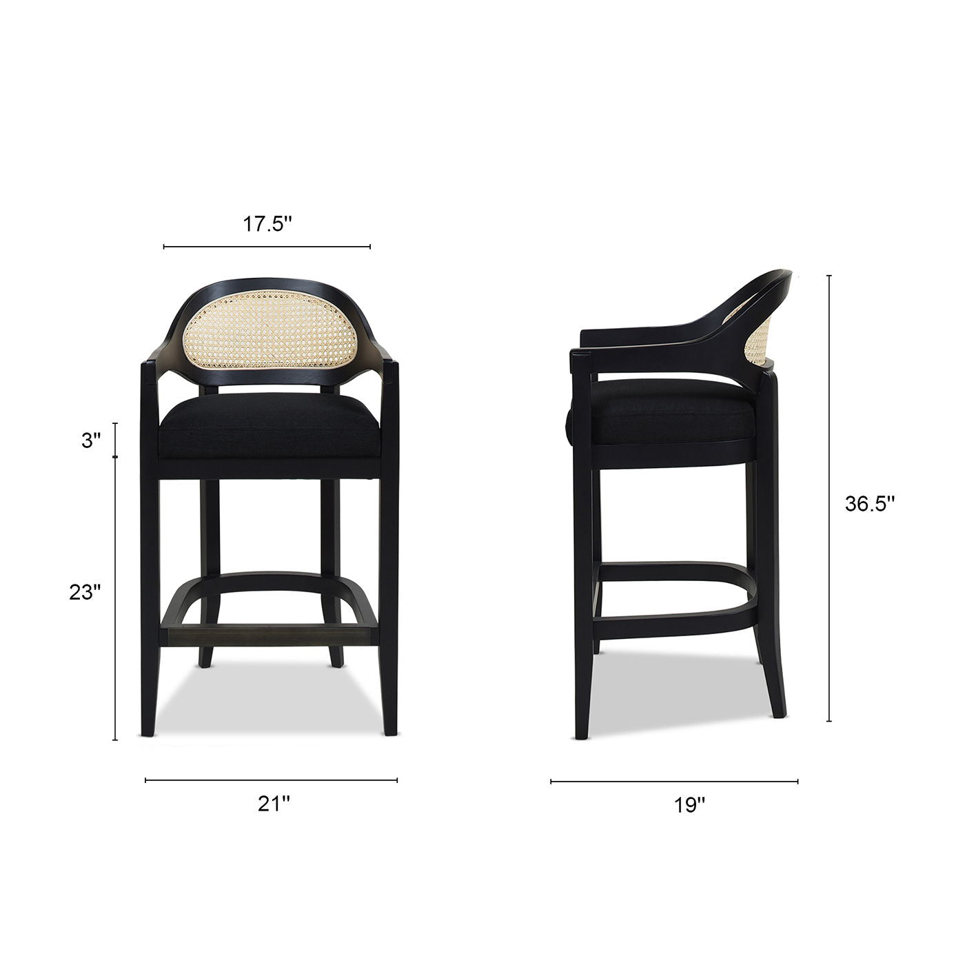 Americana - Mid-Century Modern Cane Back Counter Stool - Jet Black