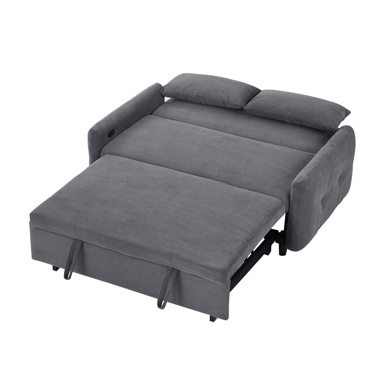Pull Out Sofa Bed Convertible Couch 2 Seat Loveseat Sofa Modern Sleeper Sofa With 2 Throw Pillows And USB Ports For Living Room - Dark Gray