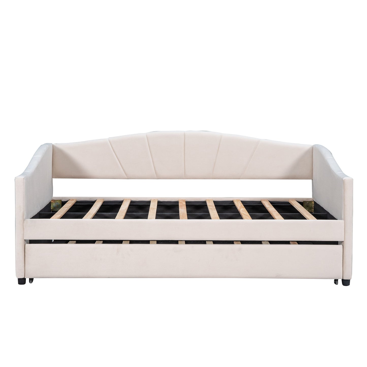 Twin Size Upholstered Daybed Sofa Bed With Trundle And Slat - Beige