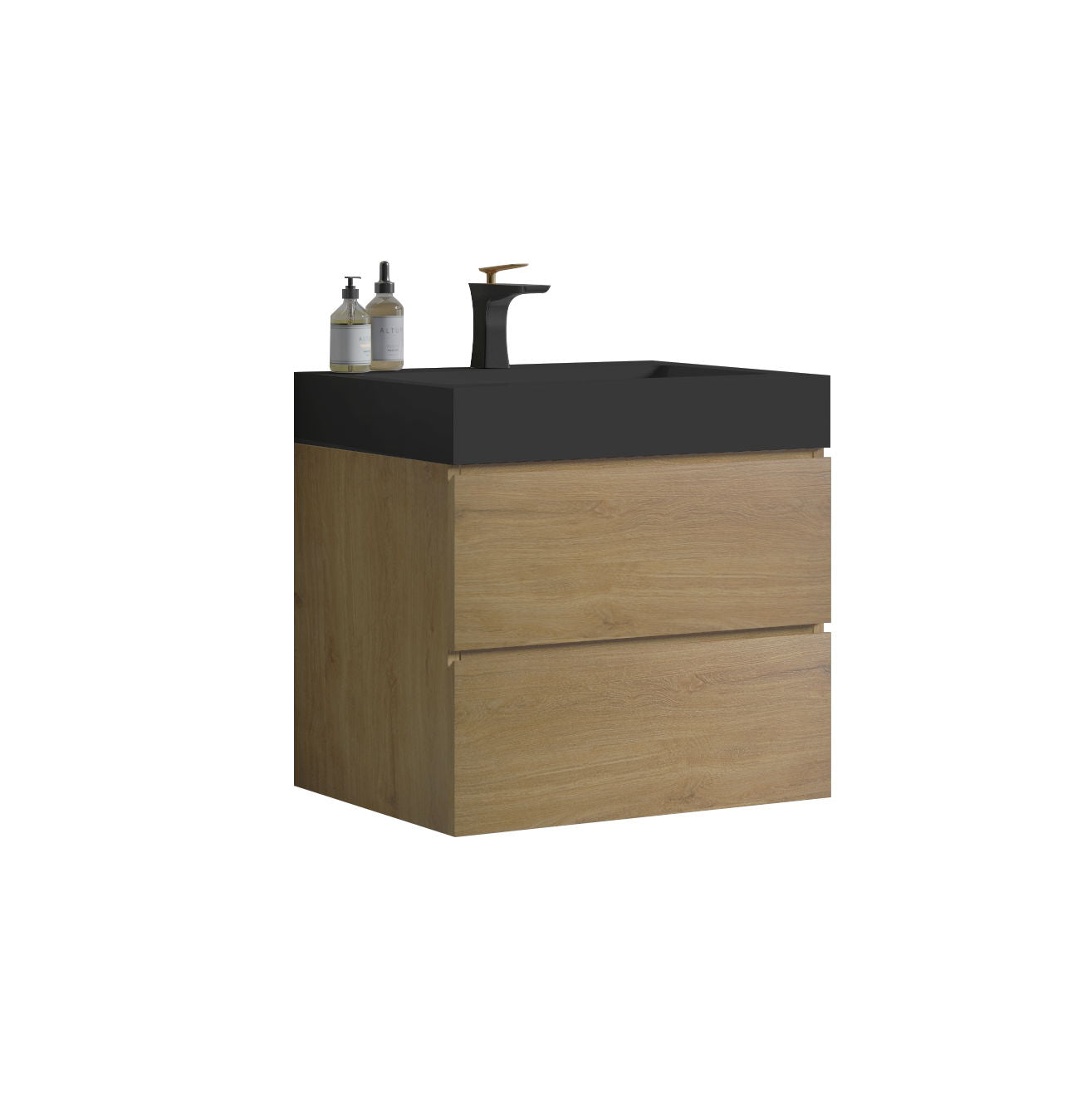 Alice - U090-Alice24W-106 Natural Oak Bathroom Vanity With Sink, Large Storage Wall Mounted Floating Bathroom Vanity For Modern Bathroom, One-Piece Black Sink Basin Without Drain - Light Oak