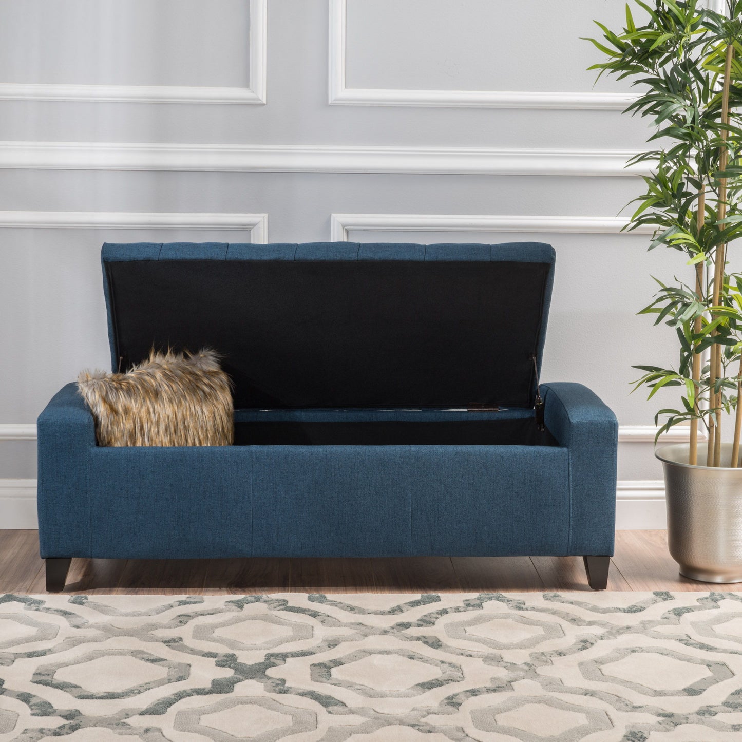 Guernsey - Ottoman Fabric Storage With Tufted Top - Navy Blue