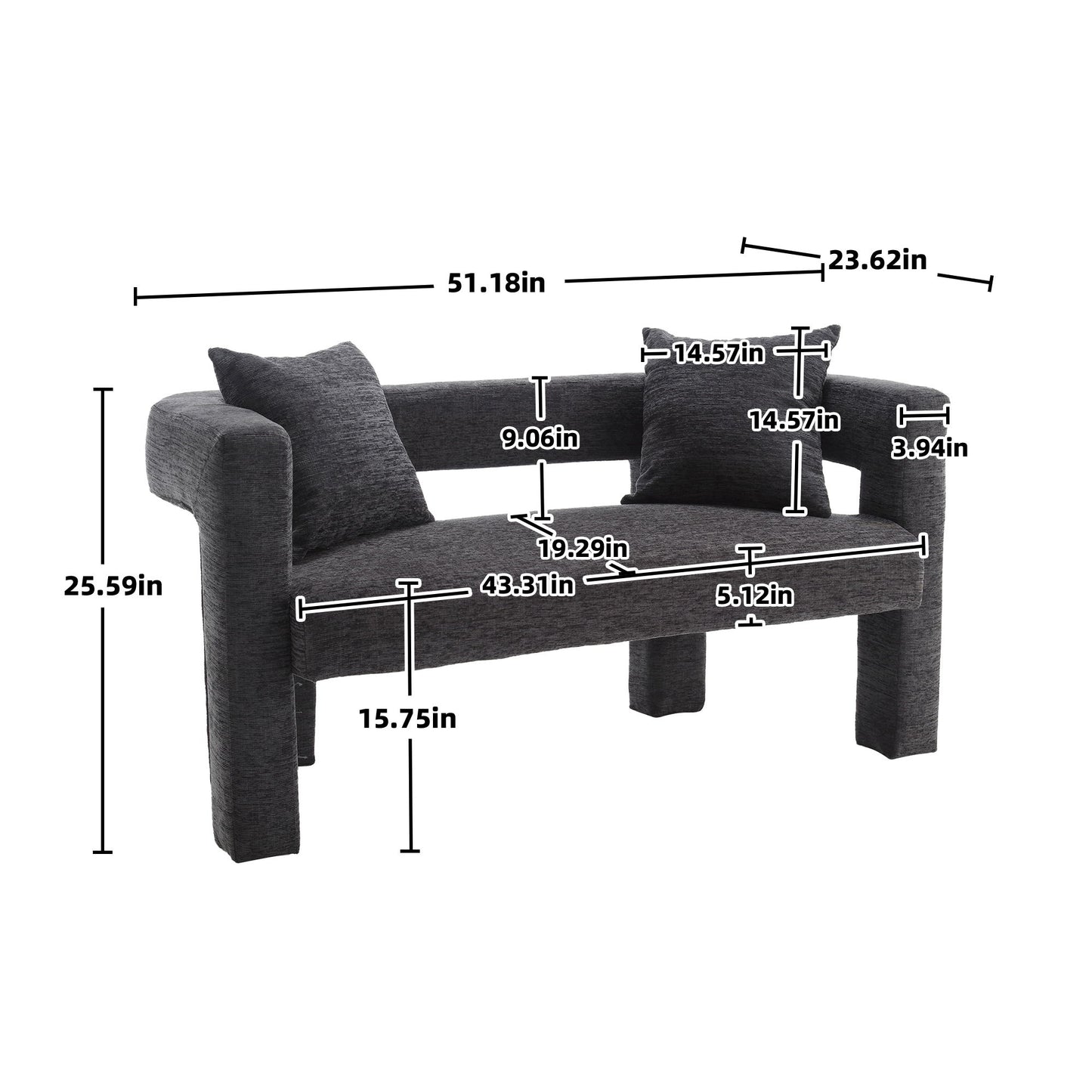 Modern Loveseat Sofa, Comfy Upholstered 2 Seater Sofa, Small Loveseat Accent Couch For Leisure Areas - Gray
