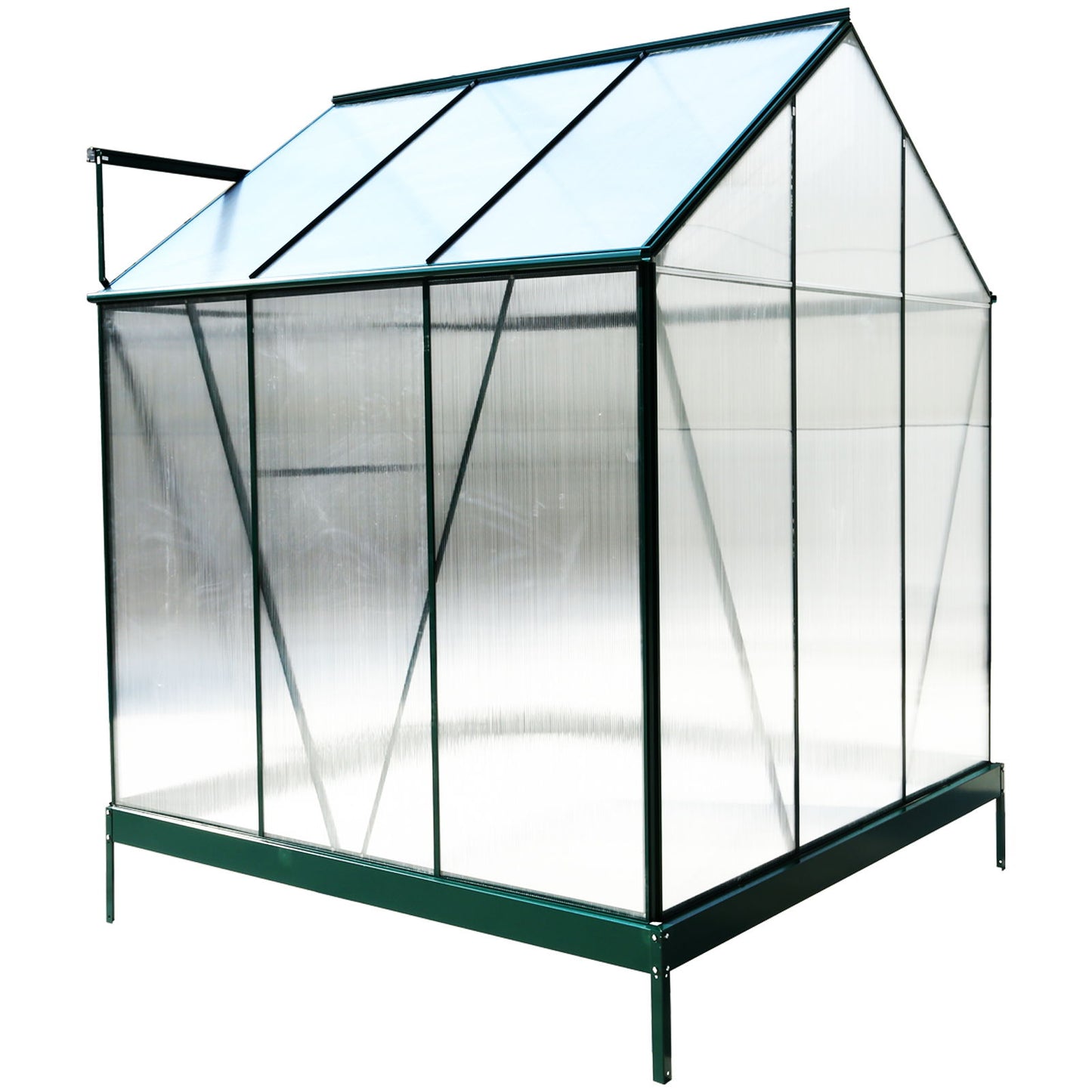 6.3'x6.2'x7' Polycarbonate Greenhouse, Heavy Duty Outdoor Aluminum Walk-In Green House Kit With Rain Gutter, Vent And Door For Backyard Garden - Green