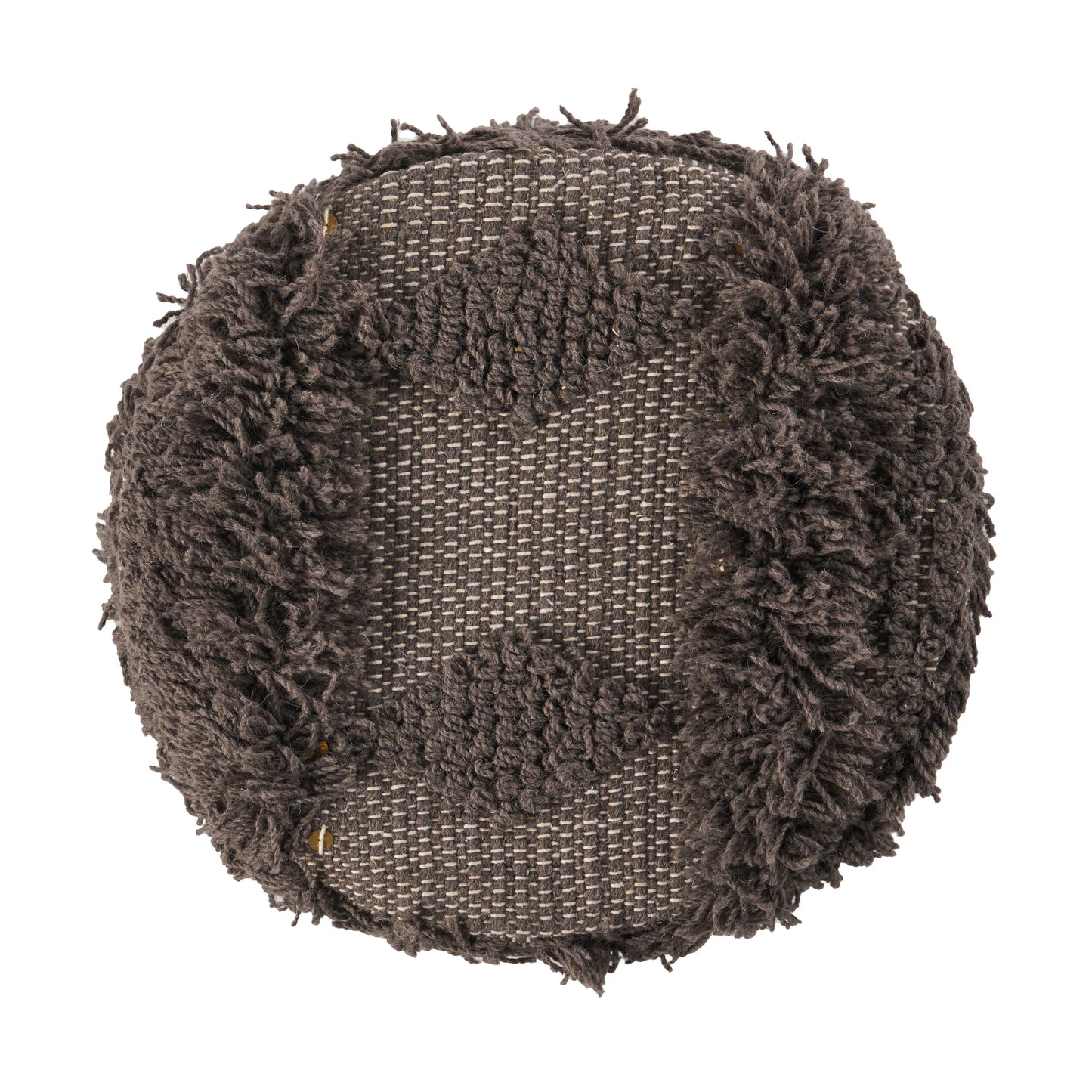 Roja - Handcrafted Wool & Cotton Foot Stool With Eucalyptus Wood Frame - Dark Brown
