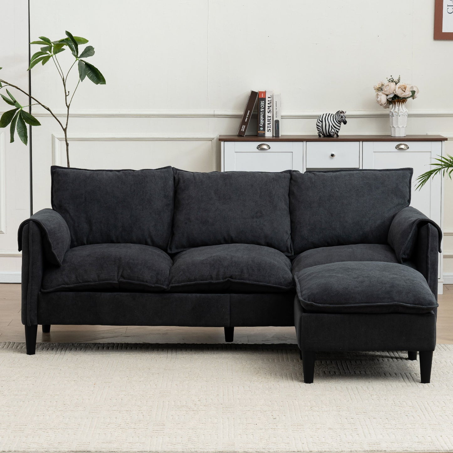 Convertible Combination Sofa, Sofa L Shaped, Sofa With Footstools With Storage Sofa For Living Room, Living Room 3 Seater Combination Sofa - Gray