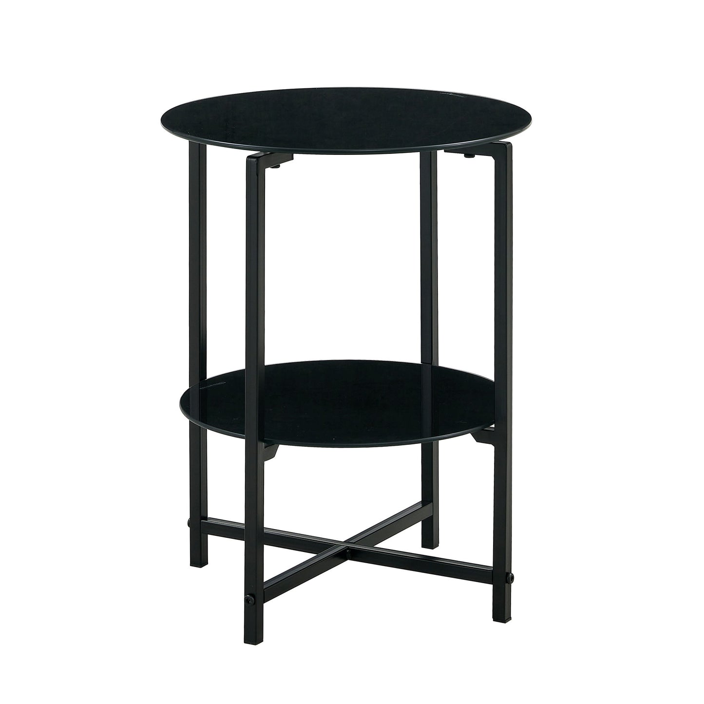 Tempered Glass End Table (Set of 2), Round Coffee Table For Bedroom Living Room Office - Black