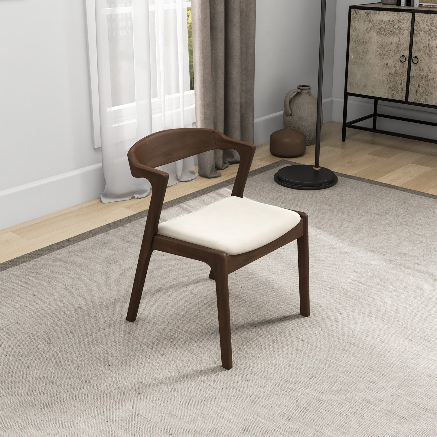 Dakota - Velvet Dining Chair (Set of 2) - Cream White / Dark Brown