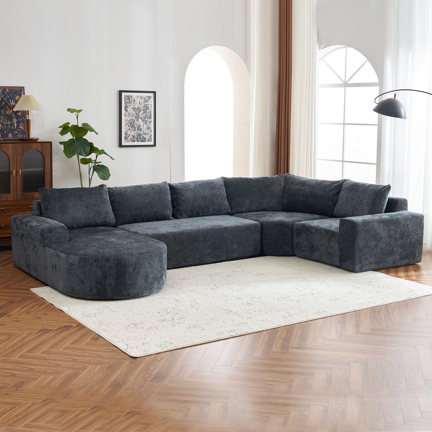 Oversized Modular Sofa Cloud Sectional Sofa Set Upholstered Couches U - Shaped Sofa With Deep Seat For Living Room - Gray