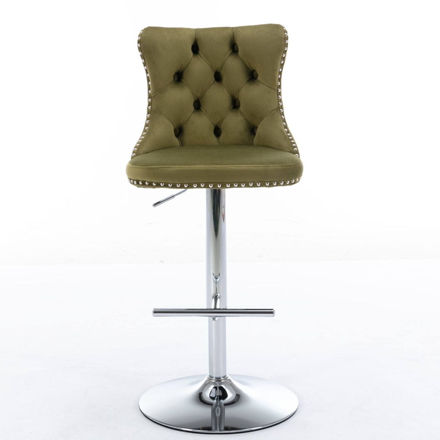 Swivel Velvet Barstools Adjusatble Seat Height From 25-33", Modern Upholstered Chrome Base Bar Stools With Backs Comfortable Tufted For Home Pub And Kitchen Island (Set of 2), 1712Ol - Olive Green
