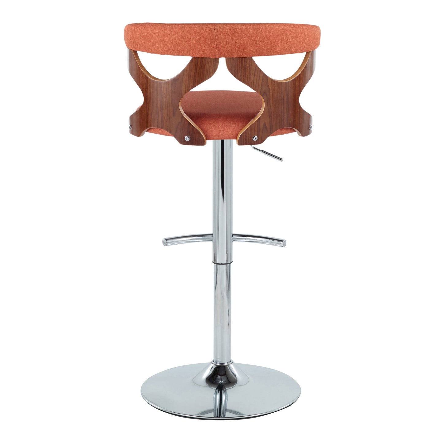 Gardenia - Mid-Century Modern Adjustable Barstool With Swivel With Rounded T Footrest (Set of 3) - Chrome / Walnut / Orange