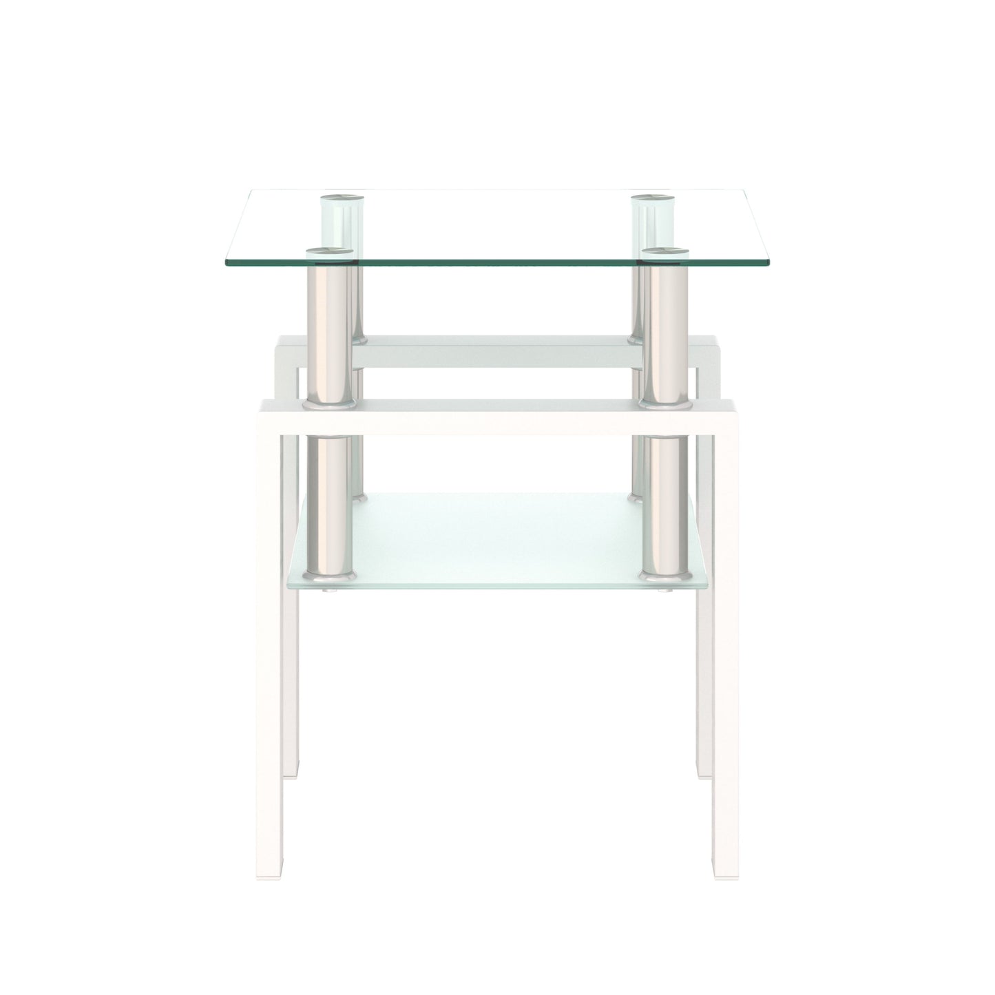 Modern Tempered Glass Tea Table, End Square Table For Living Room - Transparent / White