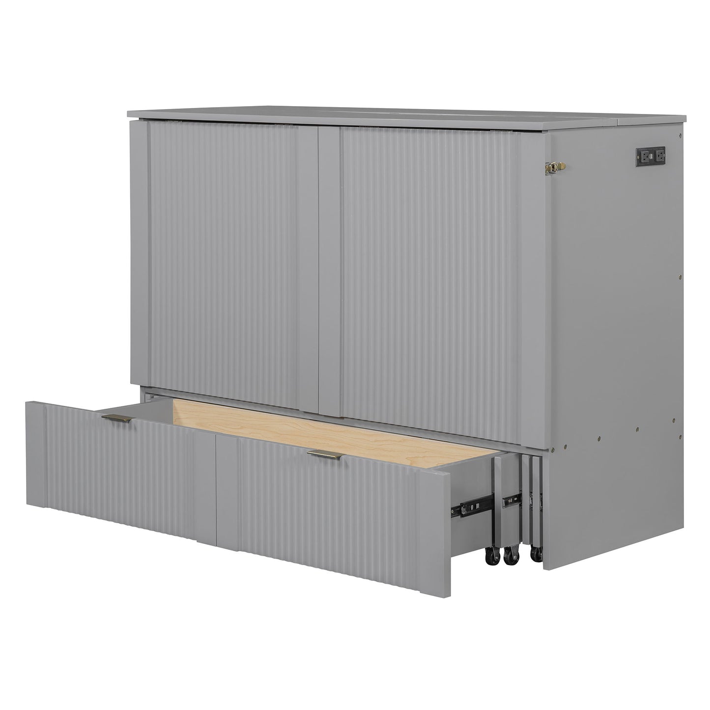 Full Size Murphy Bed With Drawer And A Set Of Sockets & USB Ports, Pulley Structure Design - Gray
