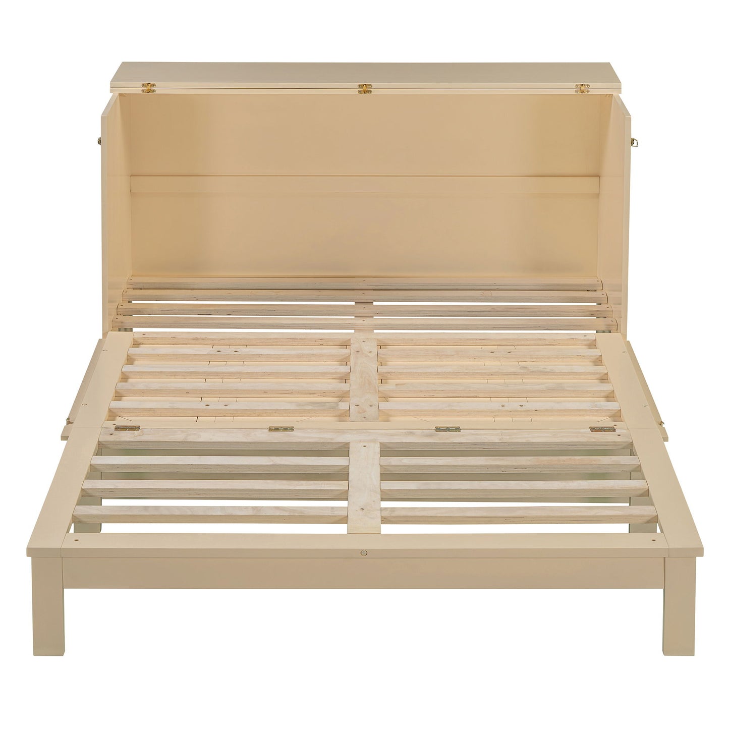 Queen Size Murphy Bed With Large Drawers, Gold