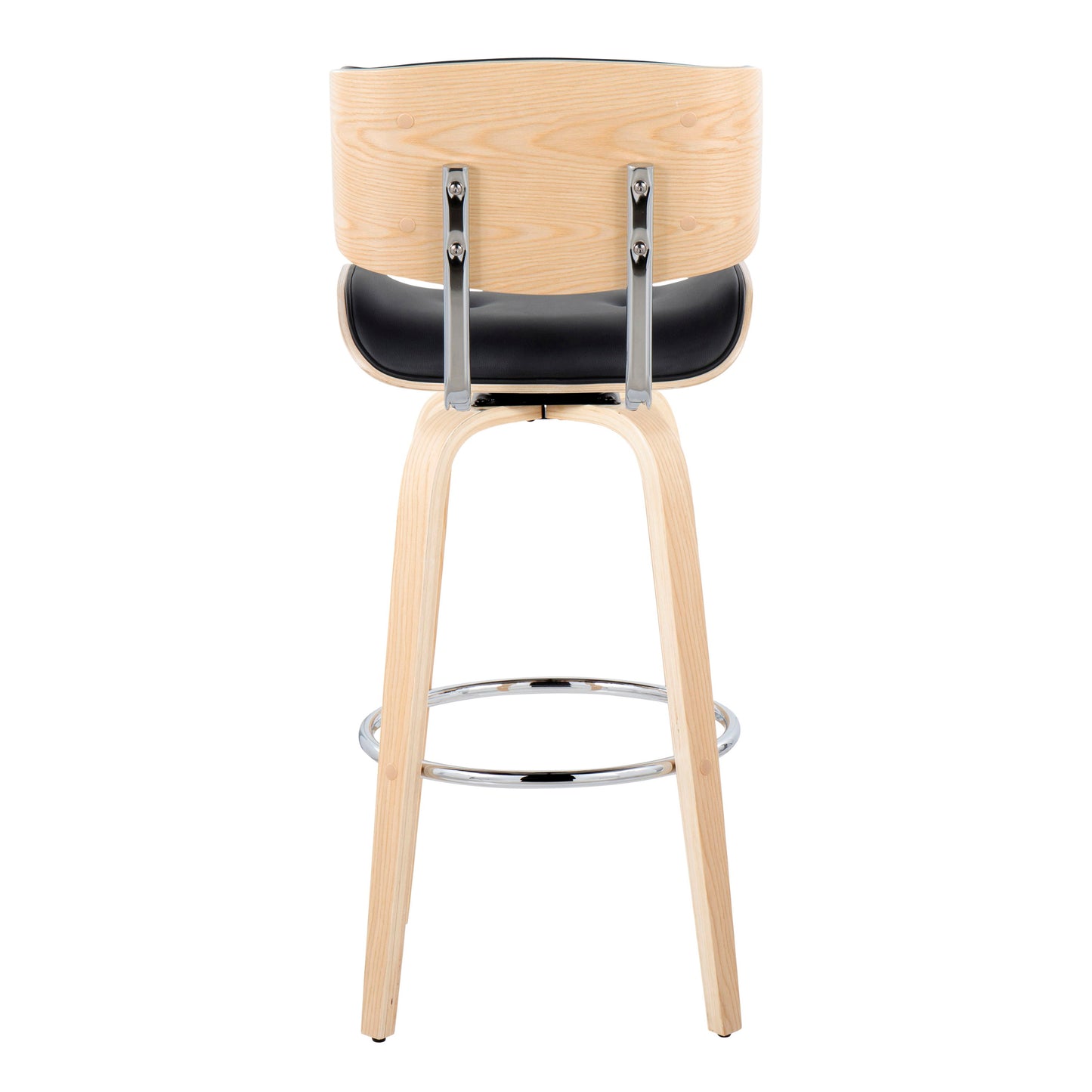 Lombardi - Mid-Century Modern Fixed Height Barstool With Swivel With Round Footrest (Set of 2) - Natural / Black