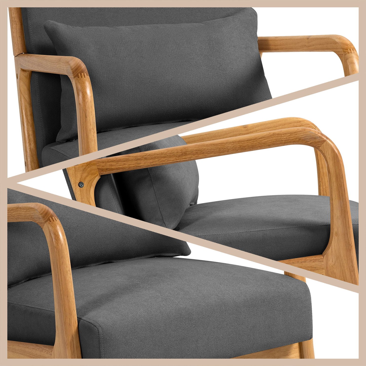 Leisure Chair With Solid Wood Armrest And Feet, Mid-Century Modern Accent Sofa, 1 Seat - Dark Gray