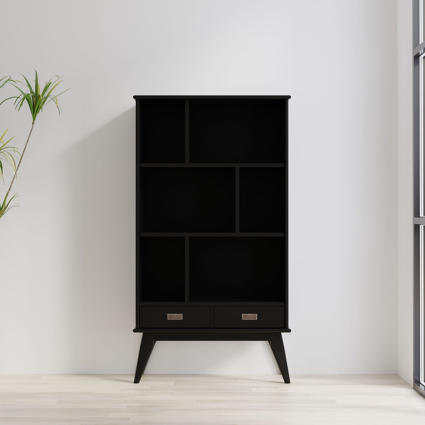 Draper - Mid Century Wide Bookcase And Storage Unit - Black