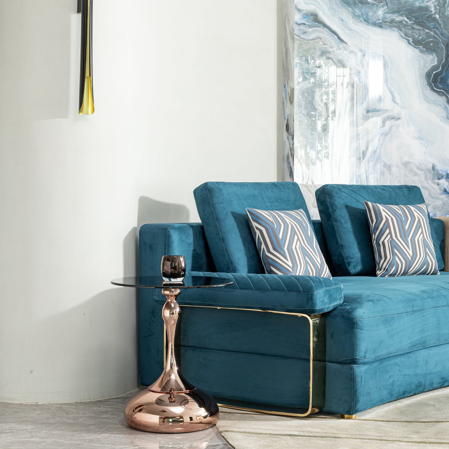 Modern Minimalist Coffee Table Carbon Steel Legs Tempered Glass Top - Rose Gold