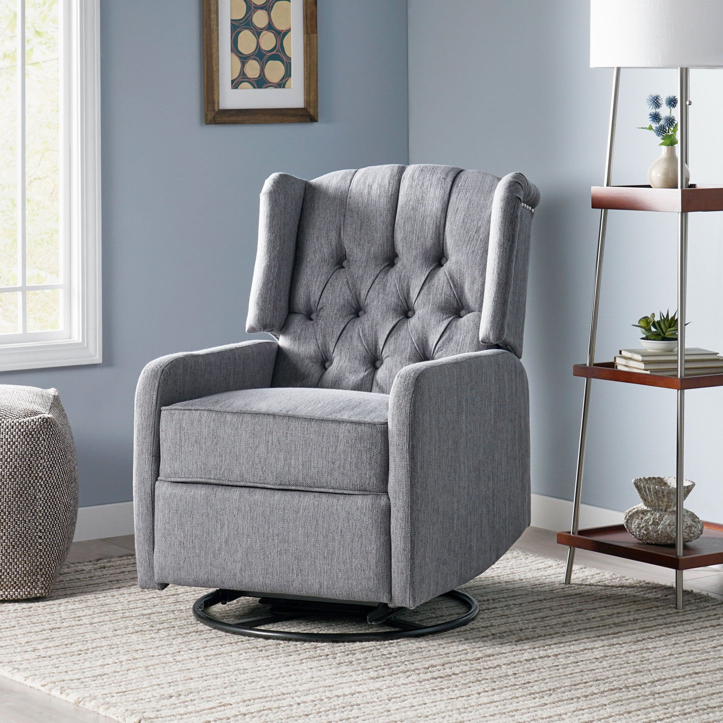 Classic Design, Manual Recliner Chair With 360 Degree Swivel - Charcoal