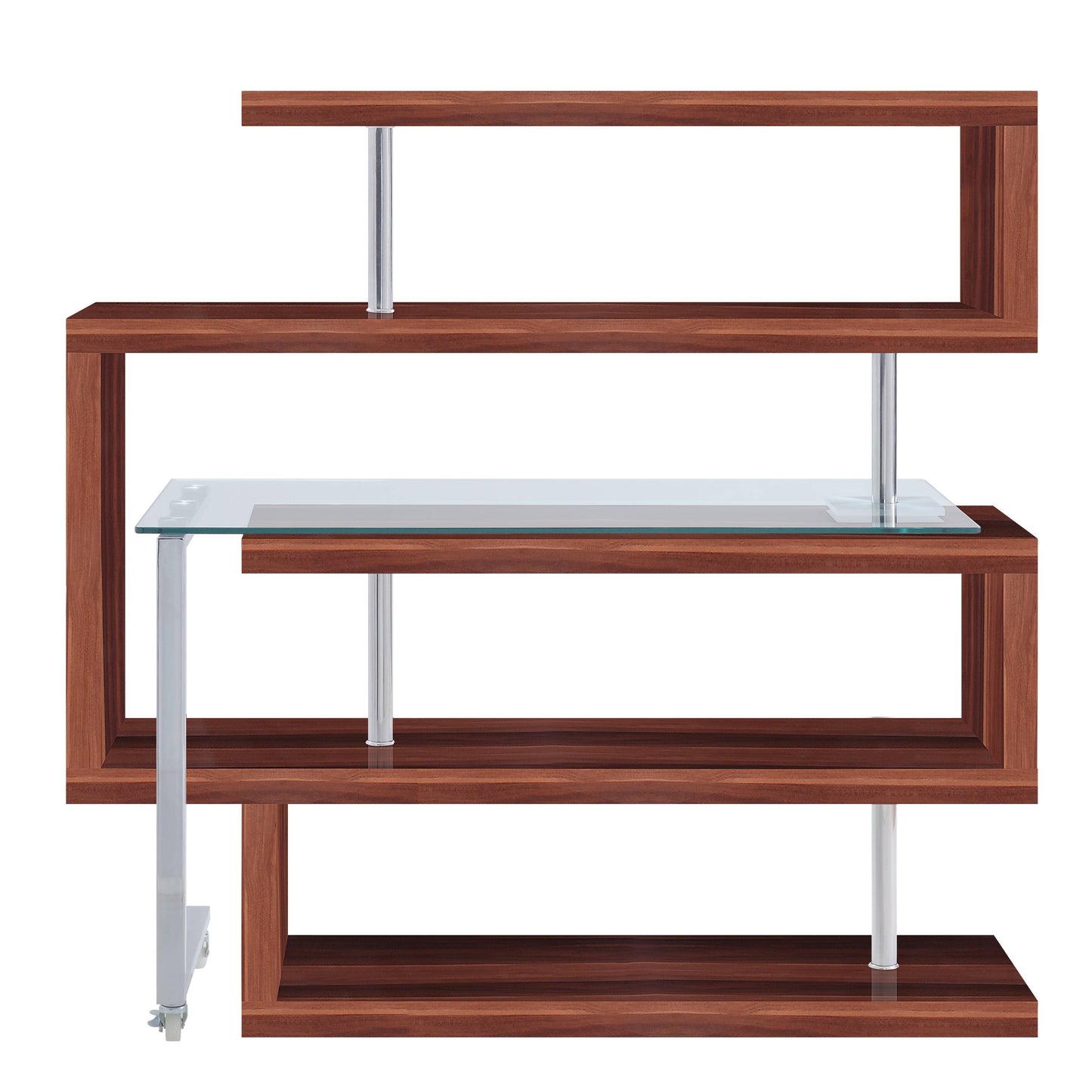 Buck II - Clear Glass, Chrome High Gloss Writing Desk With Shelf - Walnut