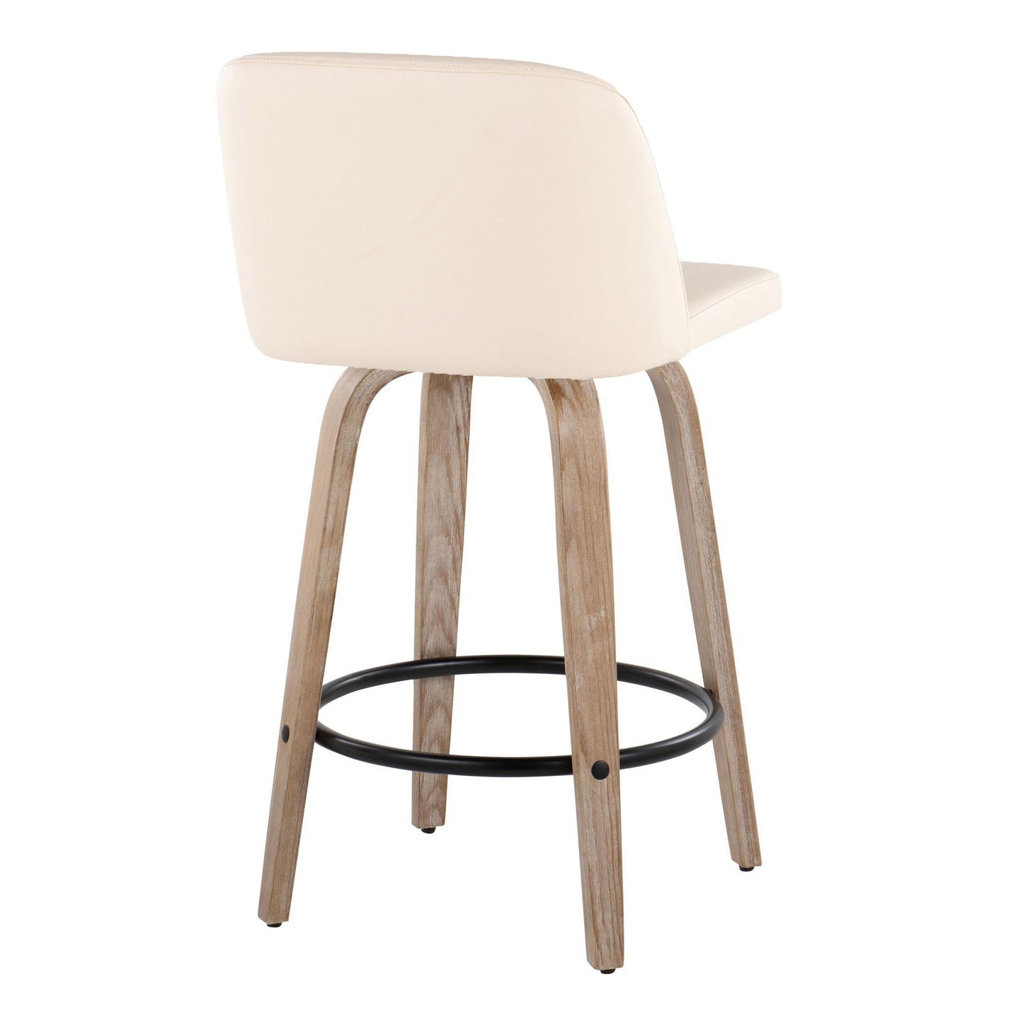 Toriano - Mid-Century Modern Fixed Height Counter Stool With Swivel With Round Footrest (Set of 2) - Whitewashed / Cream