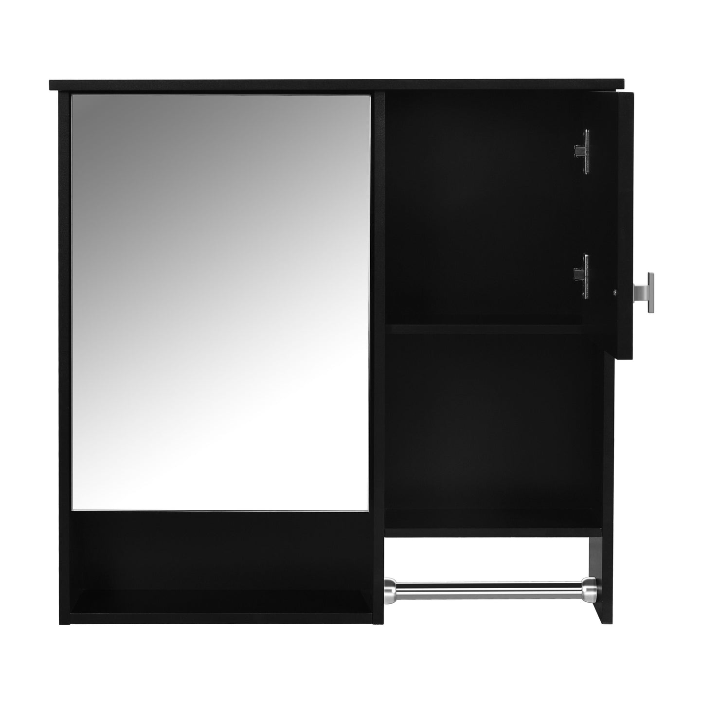 Modern Wall Mounted Bathroom Medicine Cabinet, Bathroom Wall Storage Cabinet With Mirror, Over The Toilet Space Saver Cabinet With Towels Bar - Black
