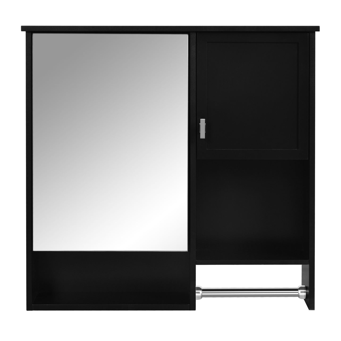 Modern Wall Mounted Bathroom Medicine Cabinet, Bathroom Wall Storage Cabinet With Mirror, Over The Toilet Space Saver Cabinet With Towels Bar - Black