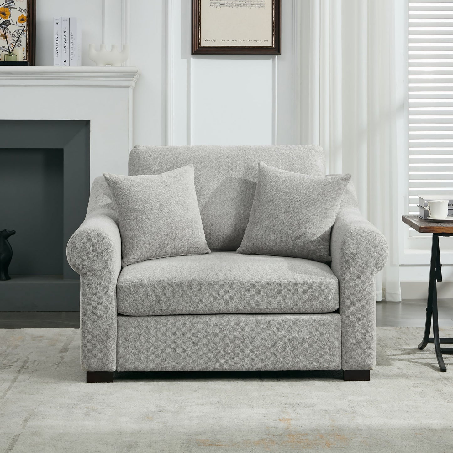 Modern Chenille Oversized Armchair, Chair And A Half, Single Sofa For Bedroom, Living Room, Wide - Light Gray