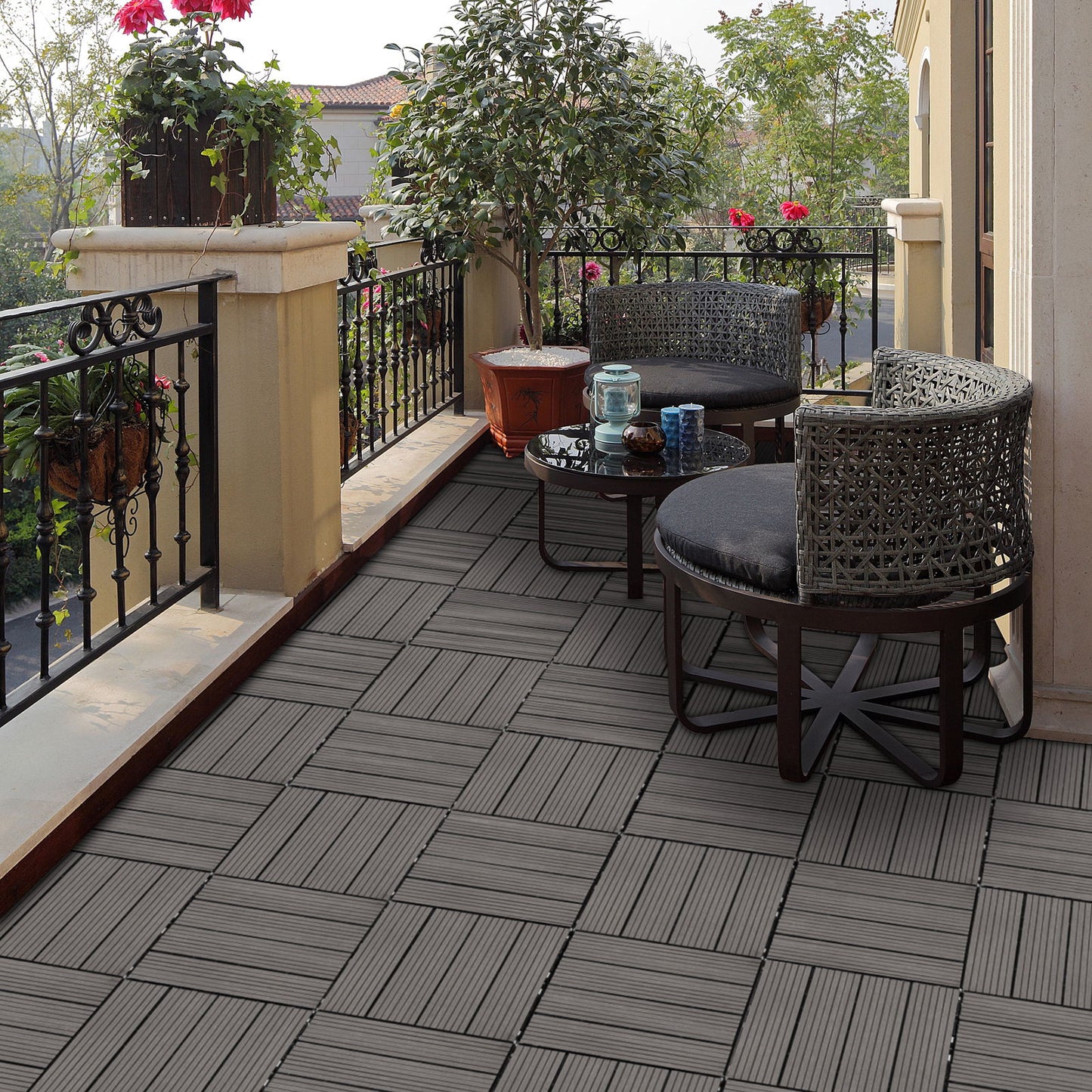 Wood Plastic Composite Deck Tiles (Set of 20), Sustainable Composite Decking Resist Rust, Water, Weather, Easy To Diy & Maintain, Ideal For Patios, Balconies, Rooftops - Light Gray