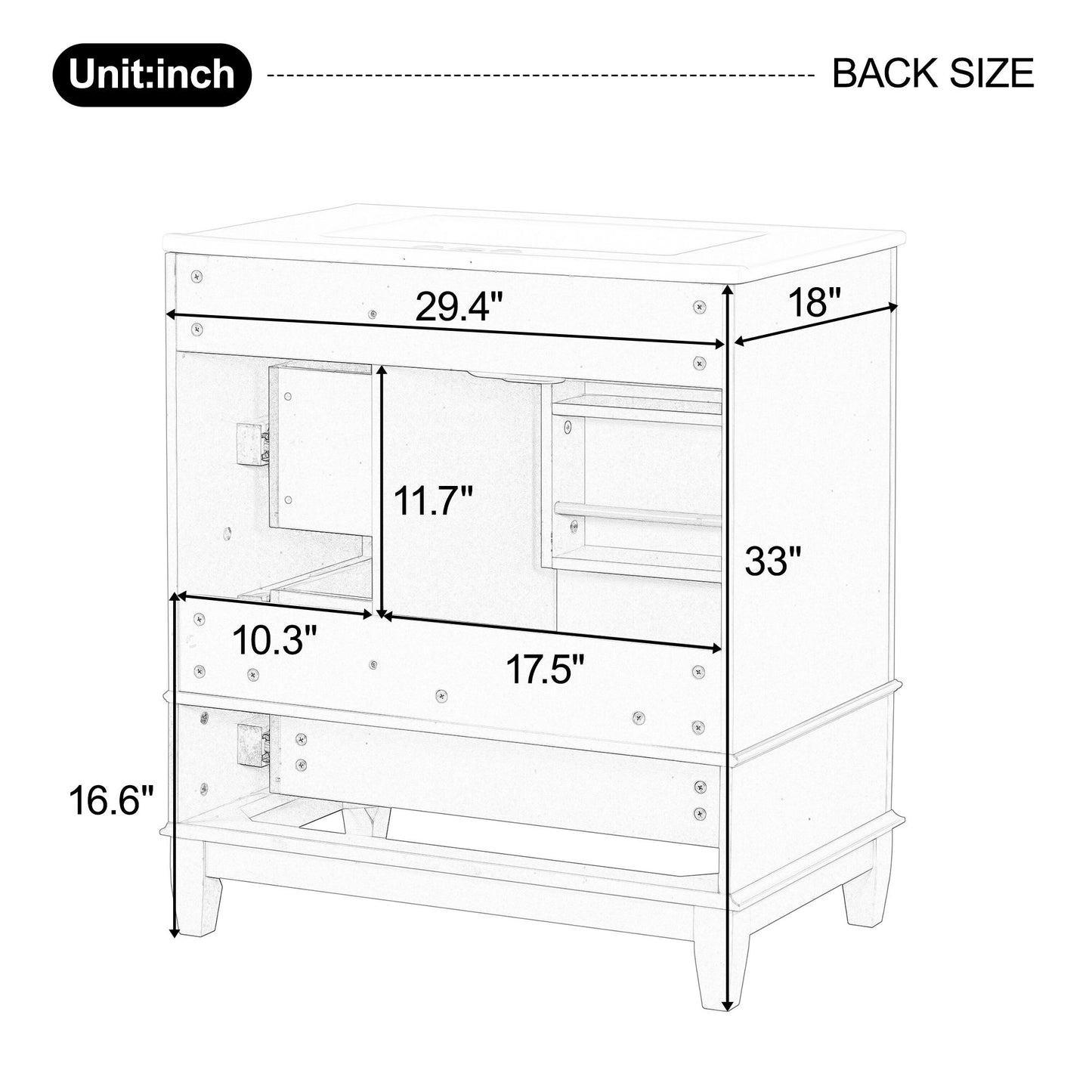 30" Bathroom Vanity With Sink, 1 Door With Shelf And 3 Drawers, Soft Close Door - Black