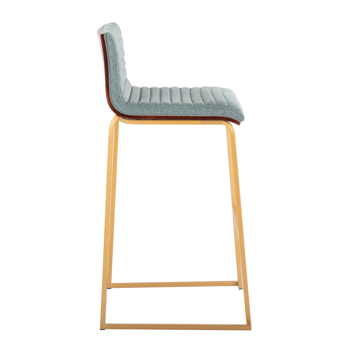 Mason Mara - Contemporary Fixed Height Barstool (Set of 2) - Gold / Walnut / Green