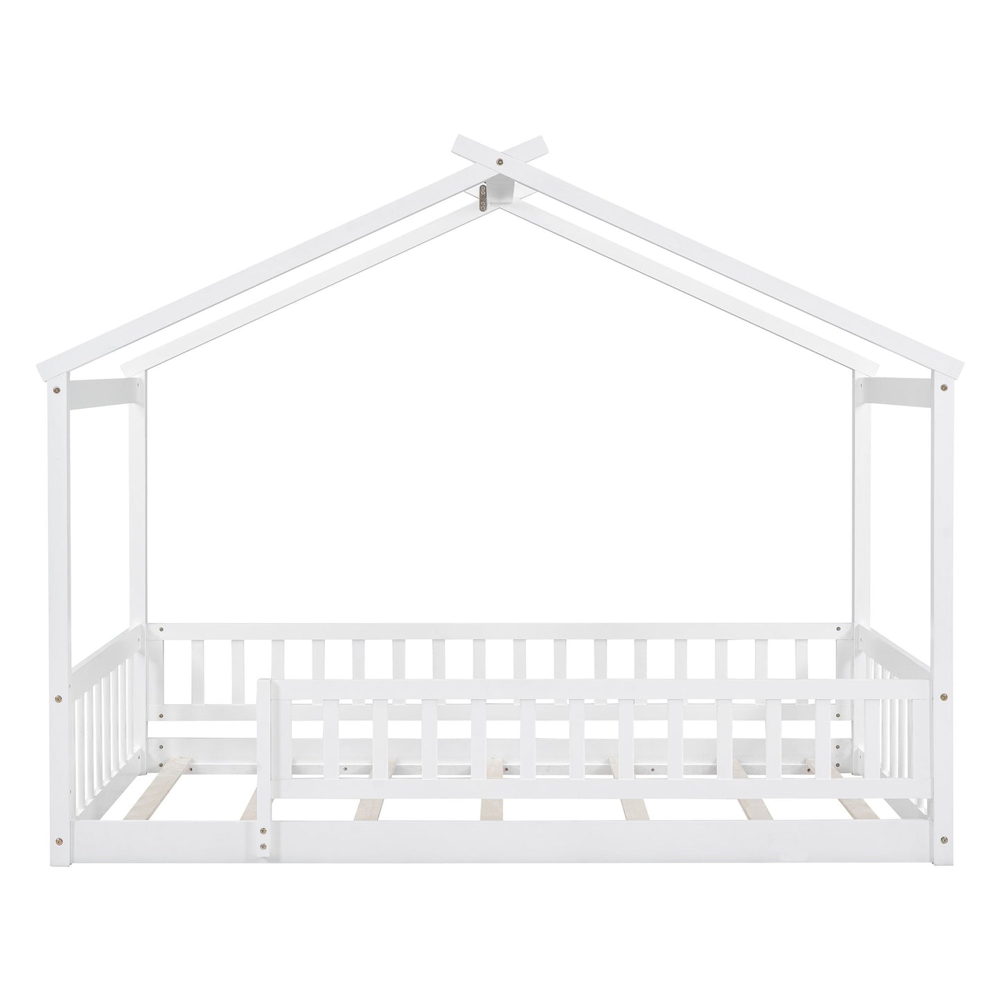 Twin Size Bed House Bed Frame & Fence - White
