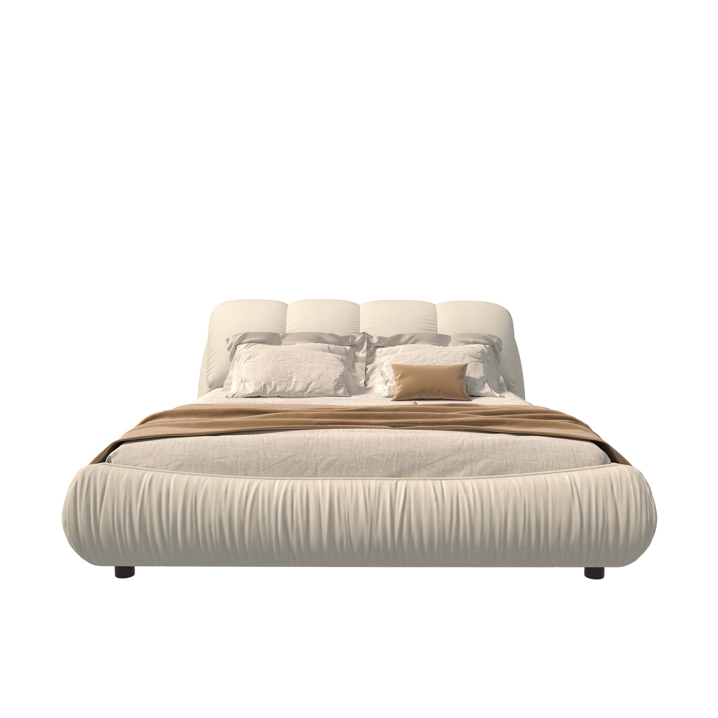King Size Luxury Upholstered Platform Bed With Oversized Padded Backrest And Solid Wood Frame, Suitable For Multiple Heights Of Mattresses - Beige