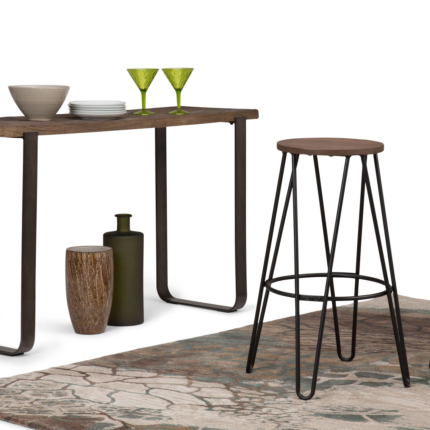 Simeon - Metal Bar Stool With Wood Seat - Cocoa Brown / Black