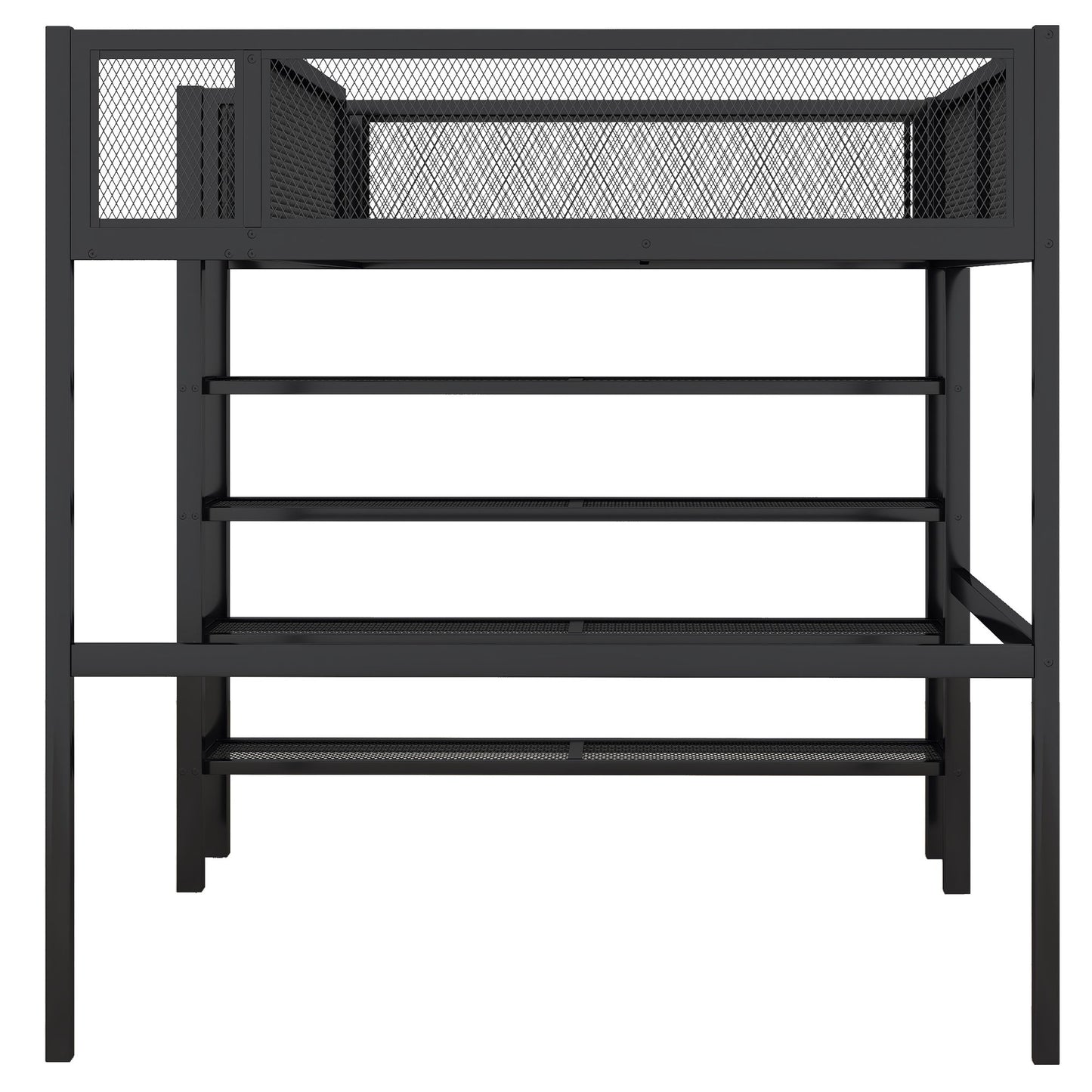 Full Size Loft Bed With 4 Tier Shelves And Storage - Black