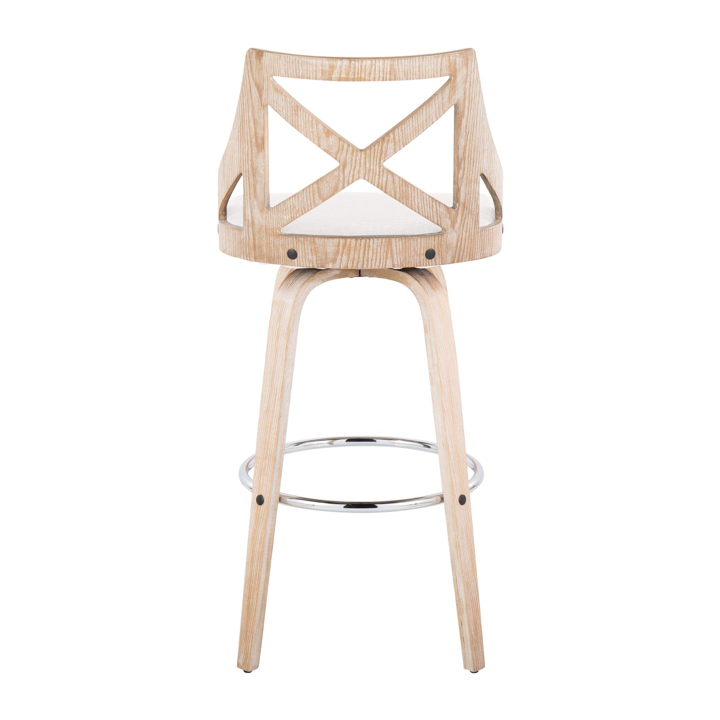 Charlotte - Farmhouse Fixed Height Barstool With Swivel Round Chrome Footrest (Set of 2) - White Washed / Cream