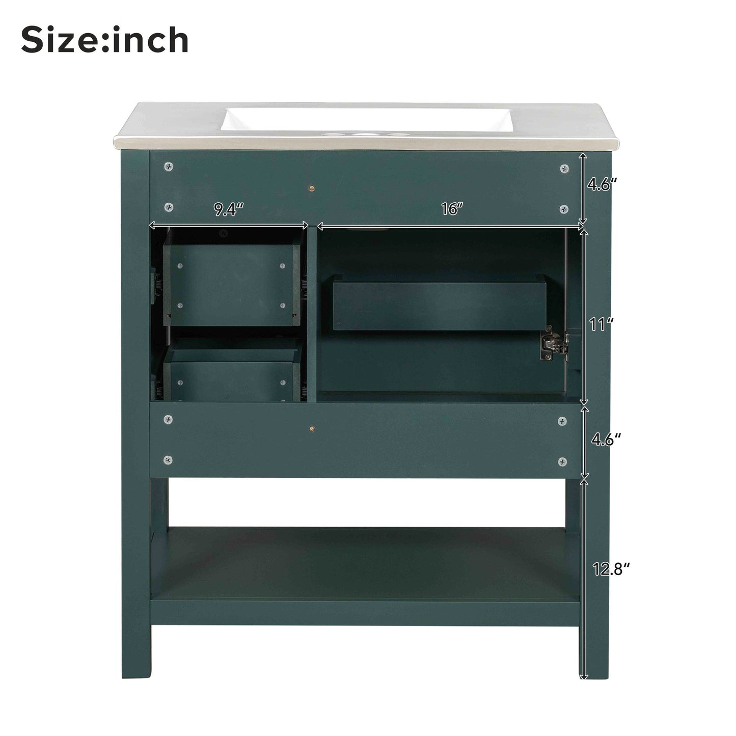 Transitional Style Bathroom Vanity Cabinet Combo With Ceramic Sink - Green