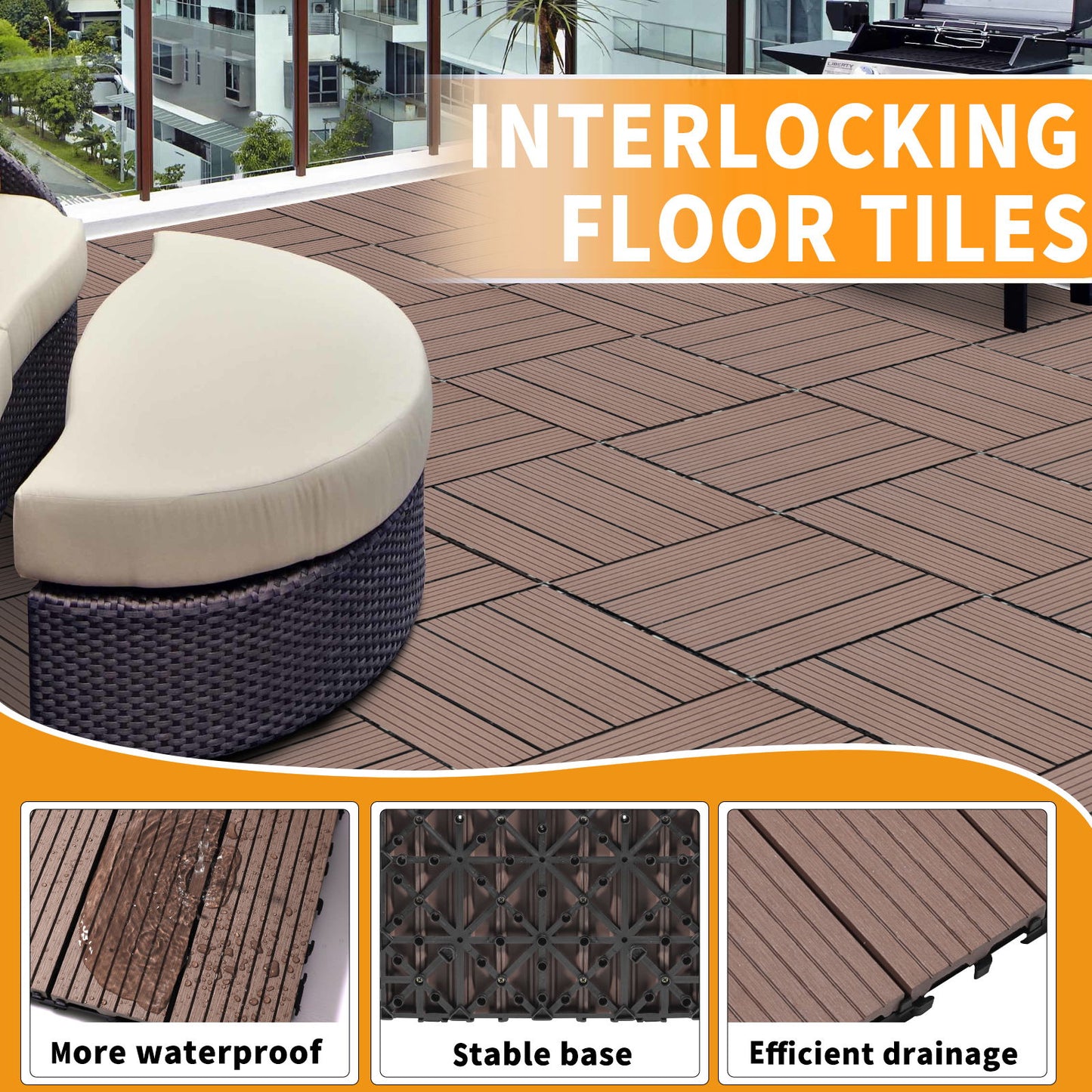 Wood Plastic Composite Deck Tiles (Set of 20), Sustainable Composite Decking Resist Rust, Water, Weather, Easy To Diy & Maintain, Ideal For Patios, Balconies, Rooftops - Coffee
