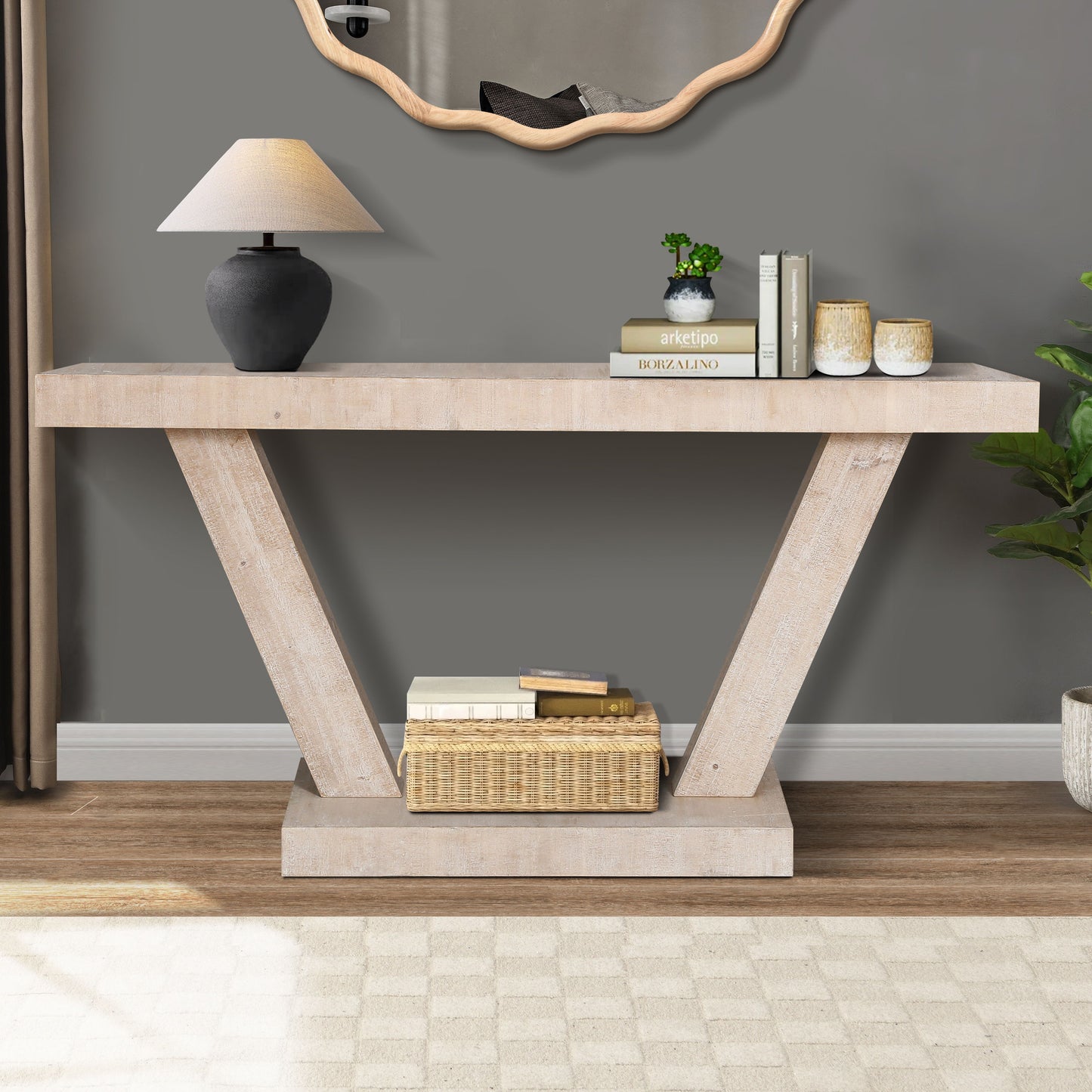 Vintage Distressed Wood Entryway Bench With 2 Tier Storage Cabinet - Rustic Antique Natural