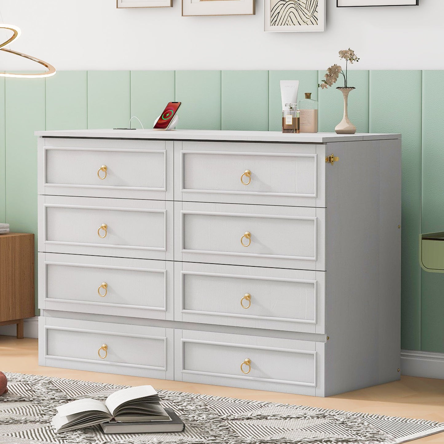 Queen Murphy Bed Elegantly Designed With Large Drawers - White
