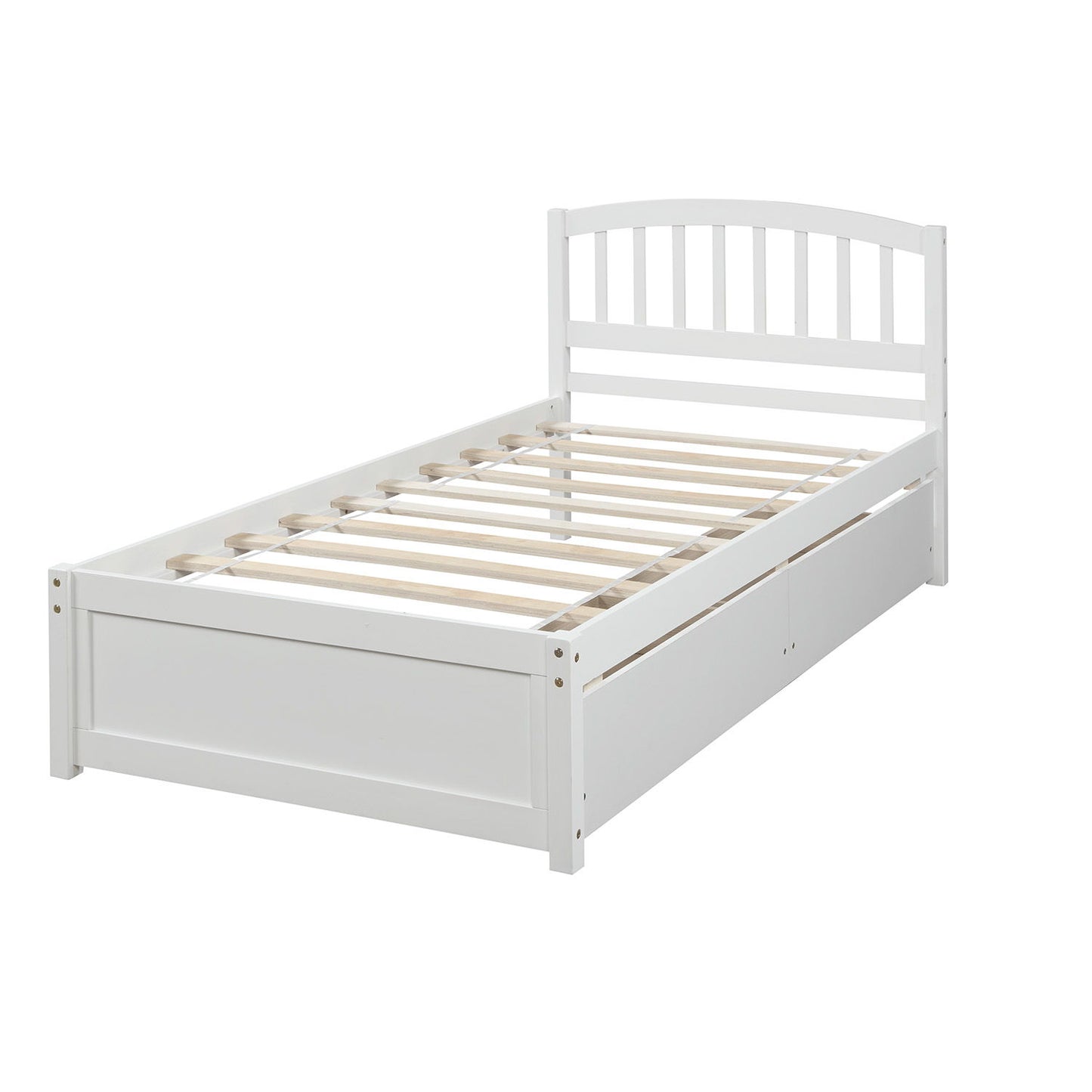 Twin Platform Storage Bed Frame With Two Drawers And Headboard - White
