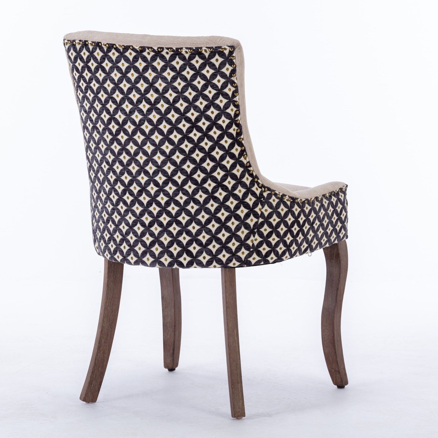 Ultra Side Dining Chair, Thickened Fabric Chairs With Neutrally Toned Solid Wood Legs, Bronze Nail Head, (Set of 2) - Beige / Patterned