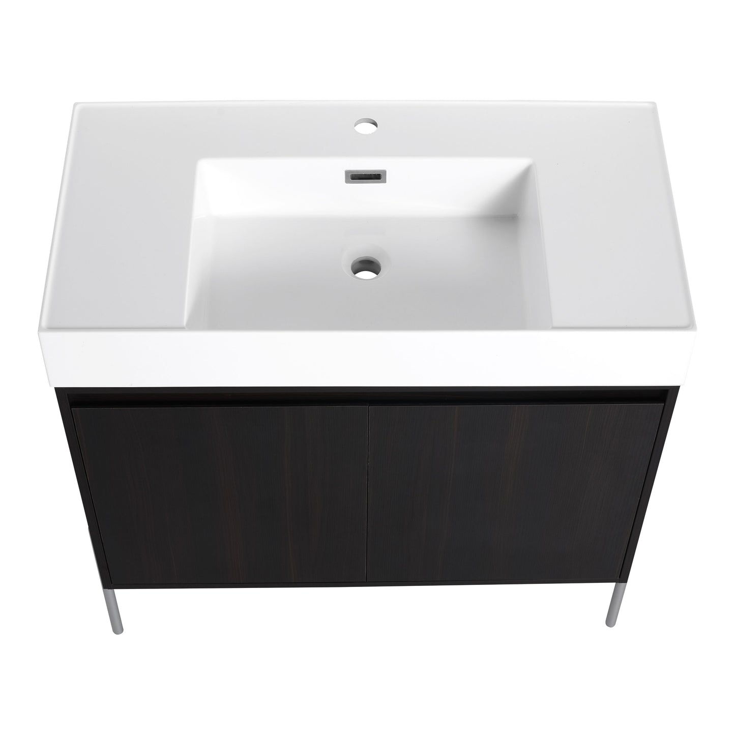 Minimalist 36" Freestanding Bathroom Vanity With Resin Sink And Storage Cabinet - Dark Oak