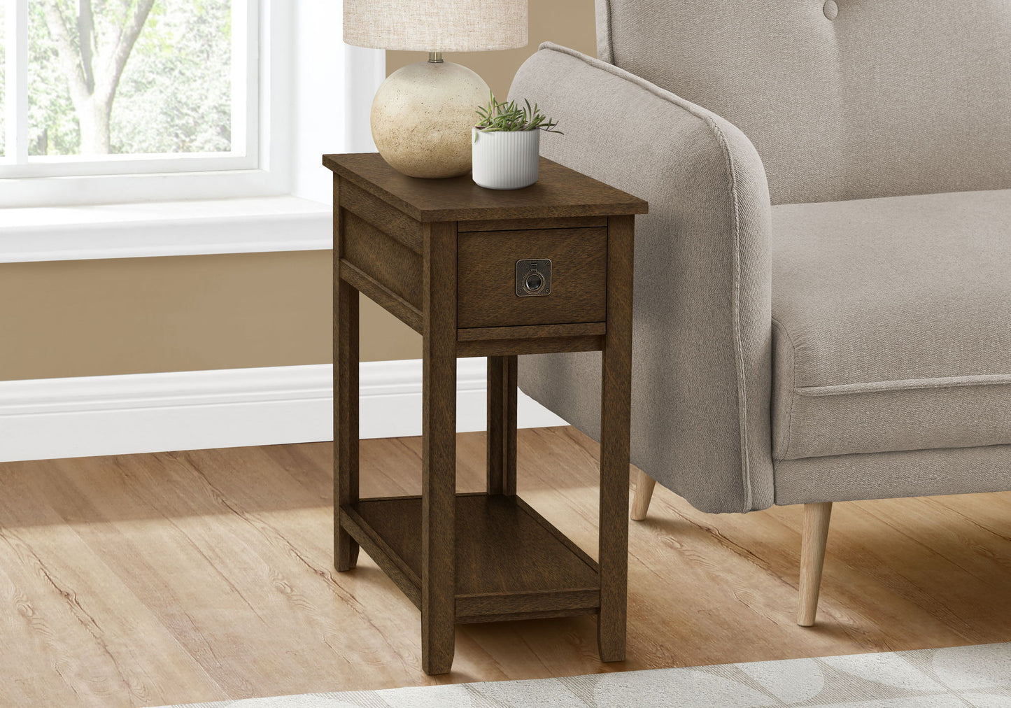 Accent End Table, Narrow, Storage Drawer, Transitional - Espresso