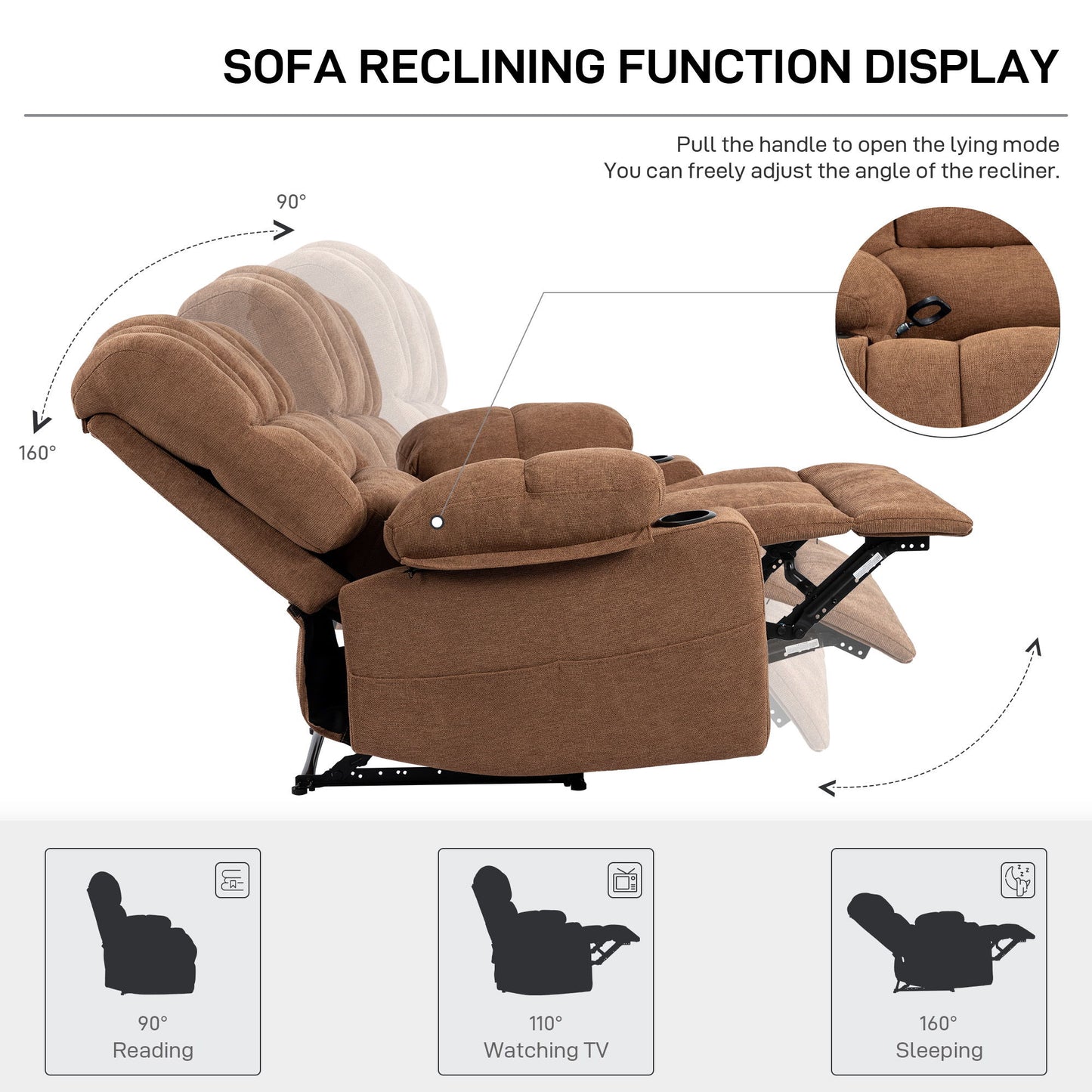 Massage Recliner Chair Sofa With Heating Vibration - Brown