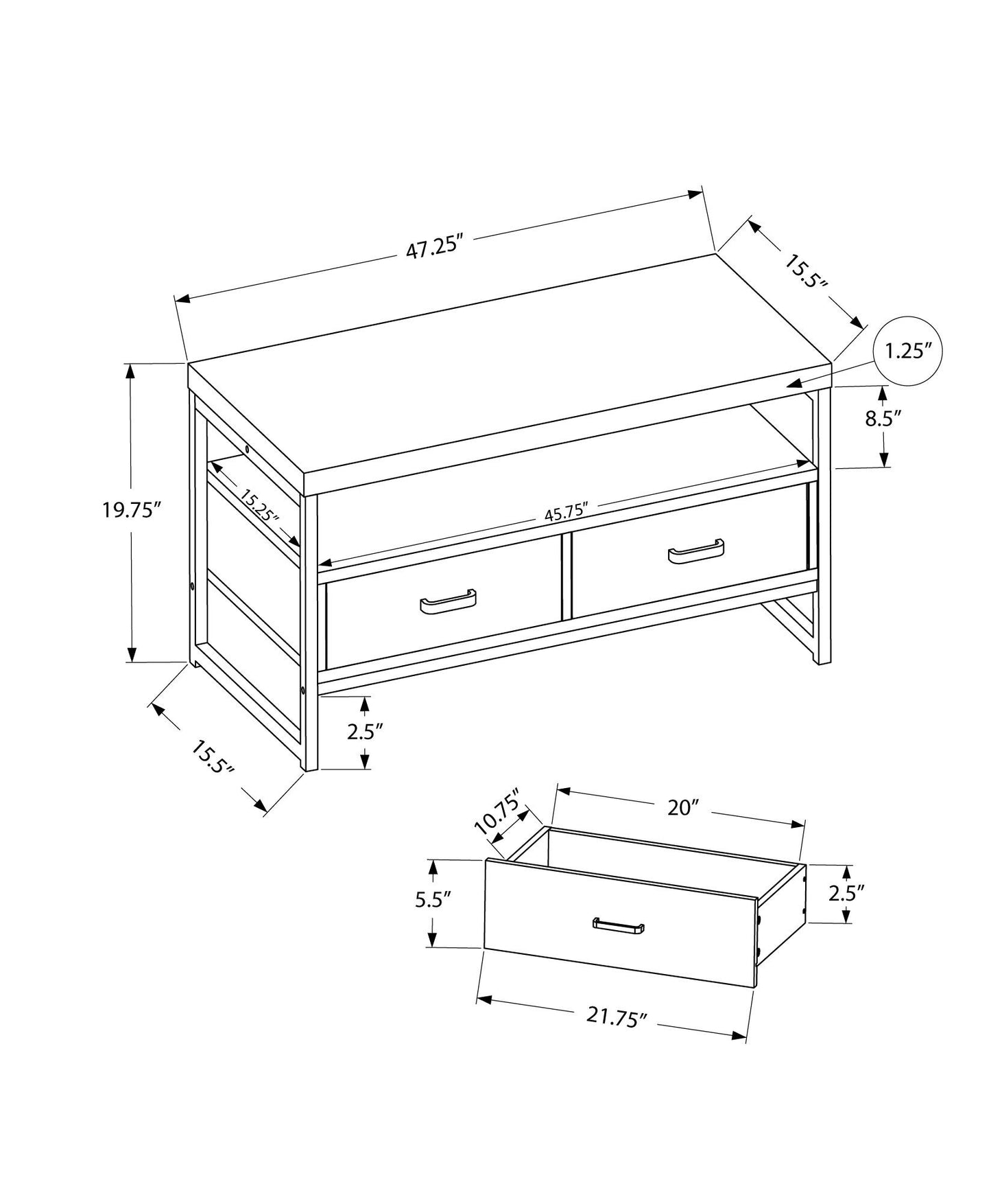 TV Stand Console Media Entertainment Center Storage Drawers For Living Room - Black