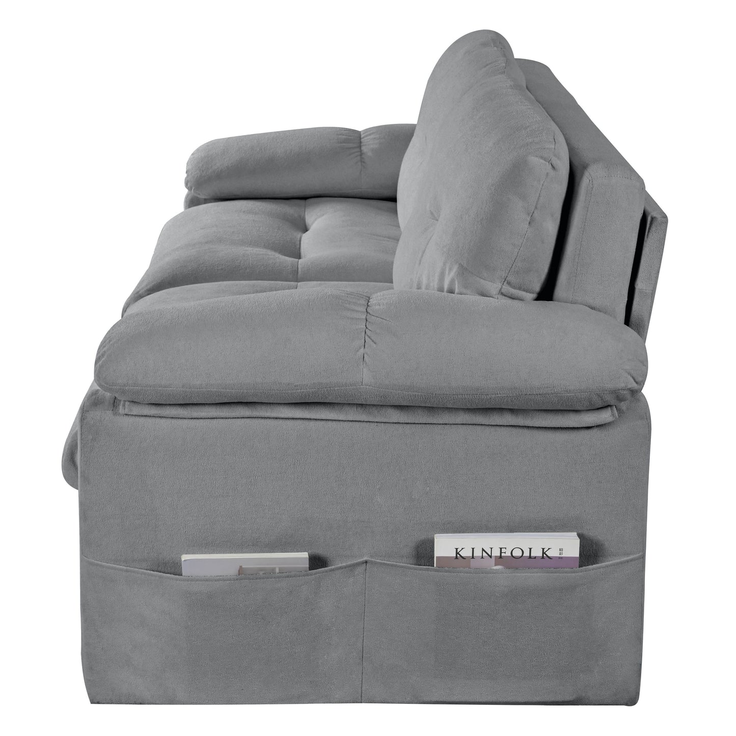 Modern Convertible Sleeper Sofa Bed With Pull Out Queen Design, Side Storage & Thick Cushions Chenille Loveseat For Living Room Or Bedroom 3 In 1 Function - Gray