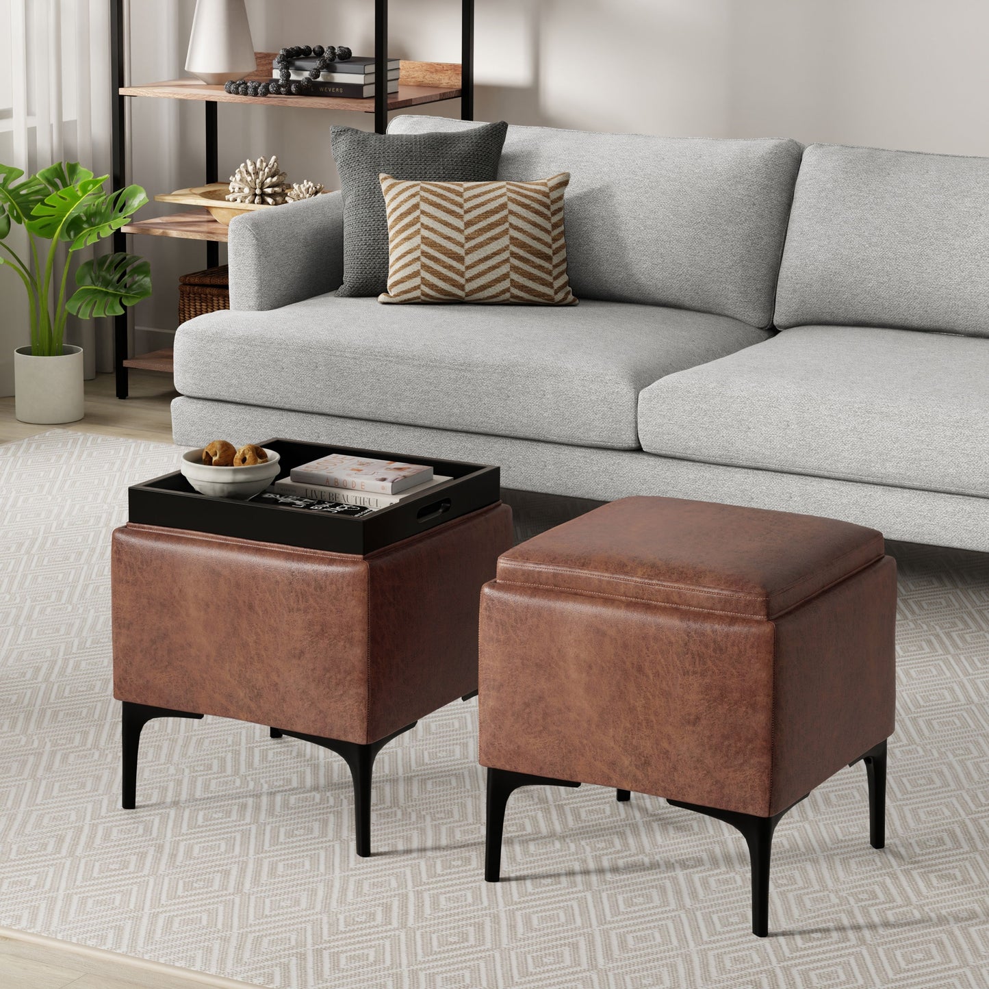 Natasha - Storage Ottoman With Tray - Brown