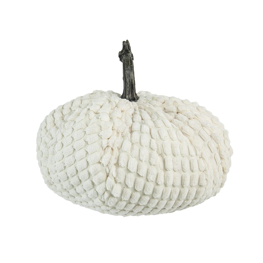 Chenille Weighted Pumpkin Ornament Decor For Holiday Harvest Festival Fall Festival & Thanksgiving (Set of 2) - White