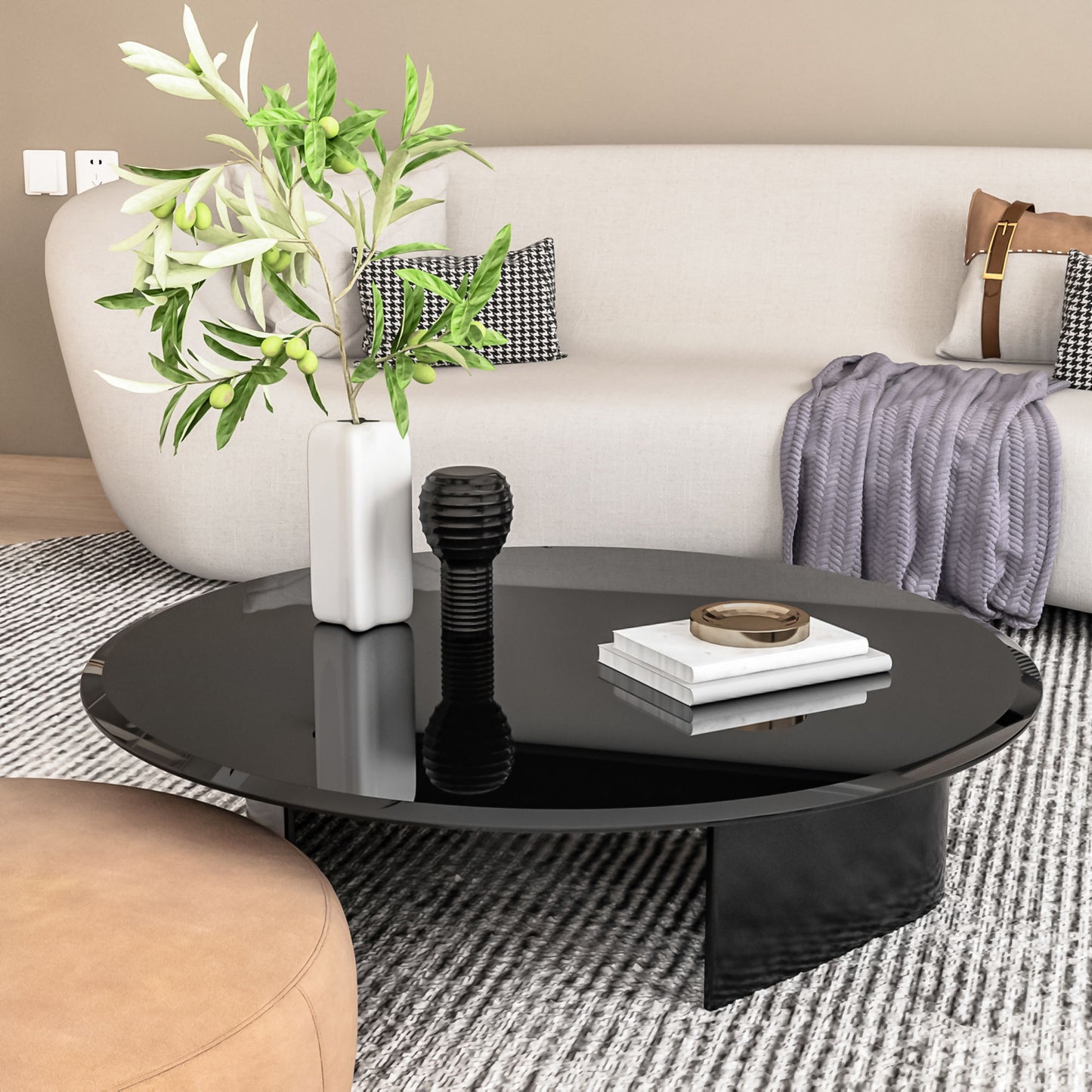 36" Round Tempered Glass Table Top Black Glass 2 / 5" Thick Beveled Polished Edge - Black